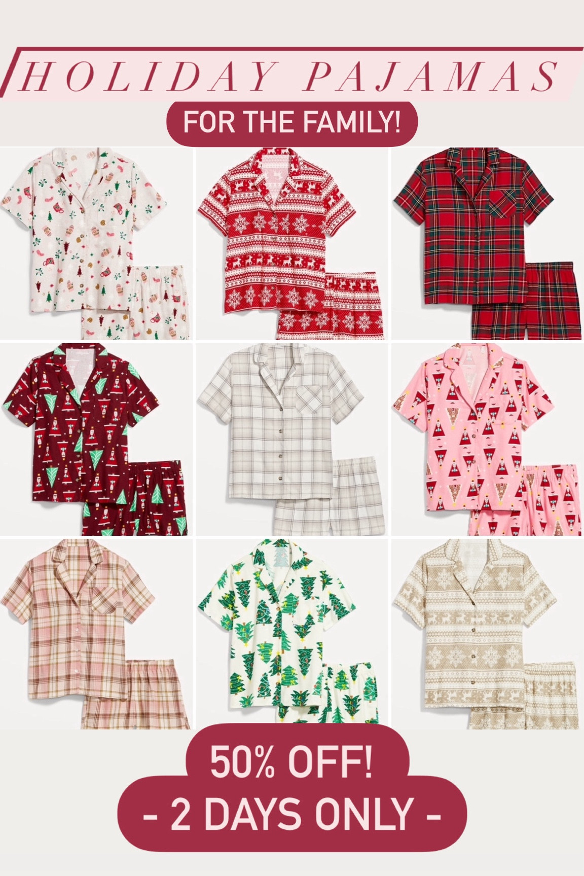 Old Navy Holiday pajamas for the entire family - 50% off! 2 days only: 10/7 & 10/8. Flannel pajamas. Pajama sets. Holiday style  
Family PhotosSale

#LTKHolidaySale #LTKHoliday #LTKsalealert