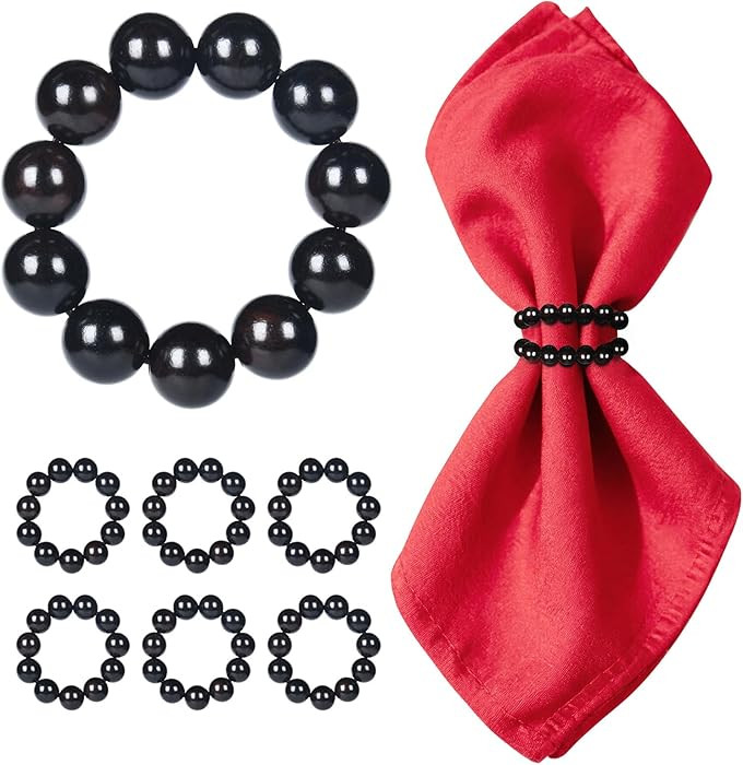 Napkin Rings Set of 12，Farmhouse Stretchable Wooden Bead Reusable Cloth Napkin Holders for Wedd... | Amazon (US)