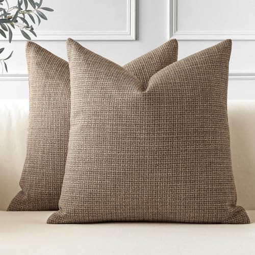 OTOSTAR Pack of 2 Throw Pillow Covers 24x24 Inch Linen Coffee Brown Pillowcases Farmhouse Decorative Solid Pillow Covers 60x60 cm Square Cushion Case for Home Decor Sofa Couch Bed (Coffee Brown) | Amazon (US)