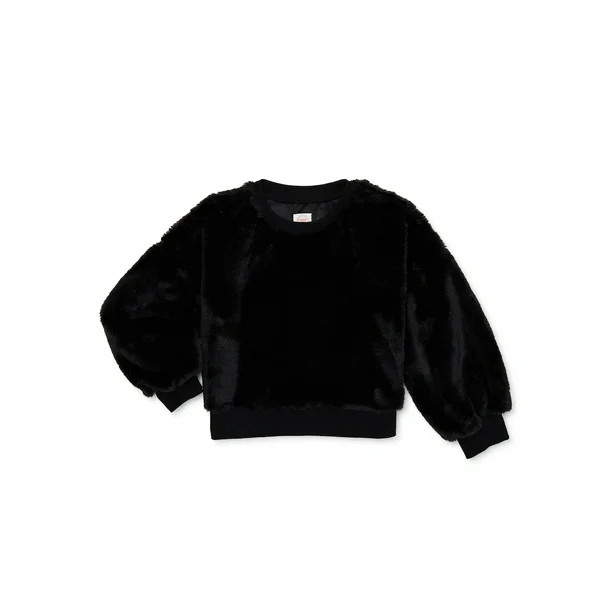 Wonder Nation Girls Faux Fur Plush Sweatshirt, Sizes 4-18 & Plus - Walmart.com | Walmart (US)