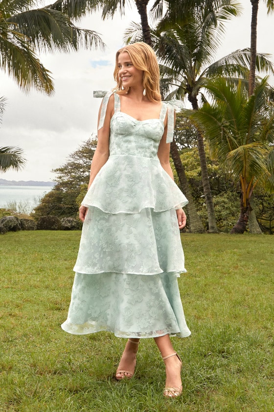 Glamorous Sweetie Sage Burnout Tie-Strap Bustier Midi Dress | Lulus