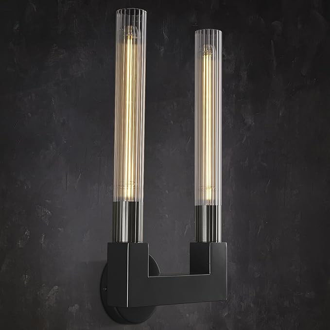 Modern Black Wall Sconces,19 Inch Double Bathroom Wall Sconce with Clear Glass Tube,Indoor 2-Ligh... | Amazon (US)