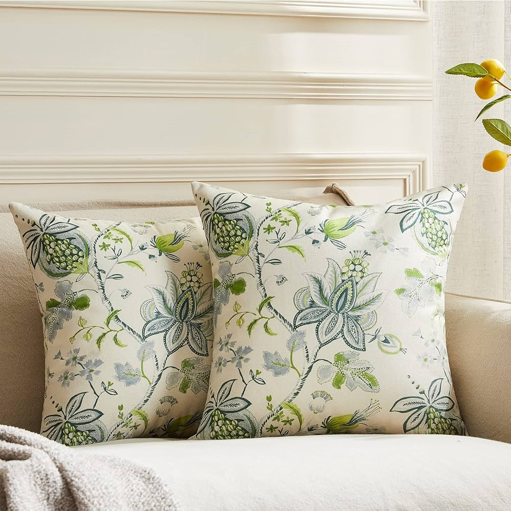 Pack of 2, Chinoiserie Pillow Cover 20 x 20 Inch Green Grey Floral Throw Pillow Covers Linen Flow... | Amazon (US)