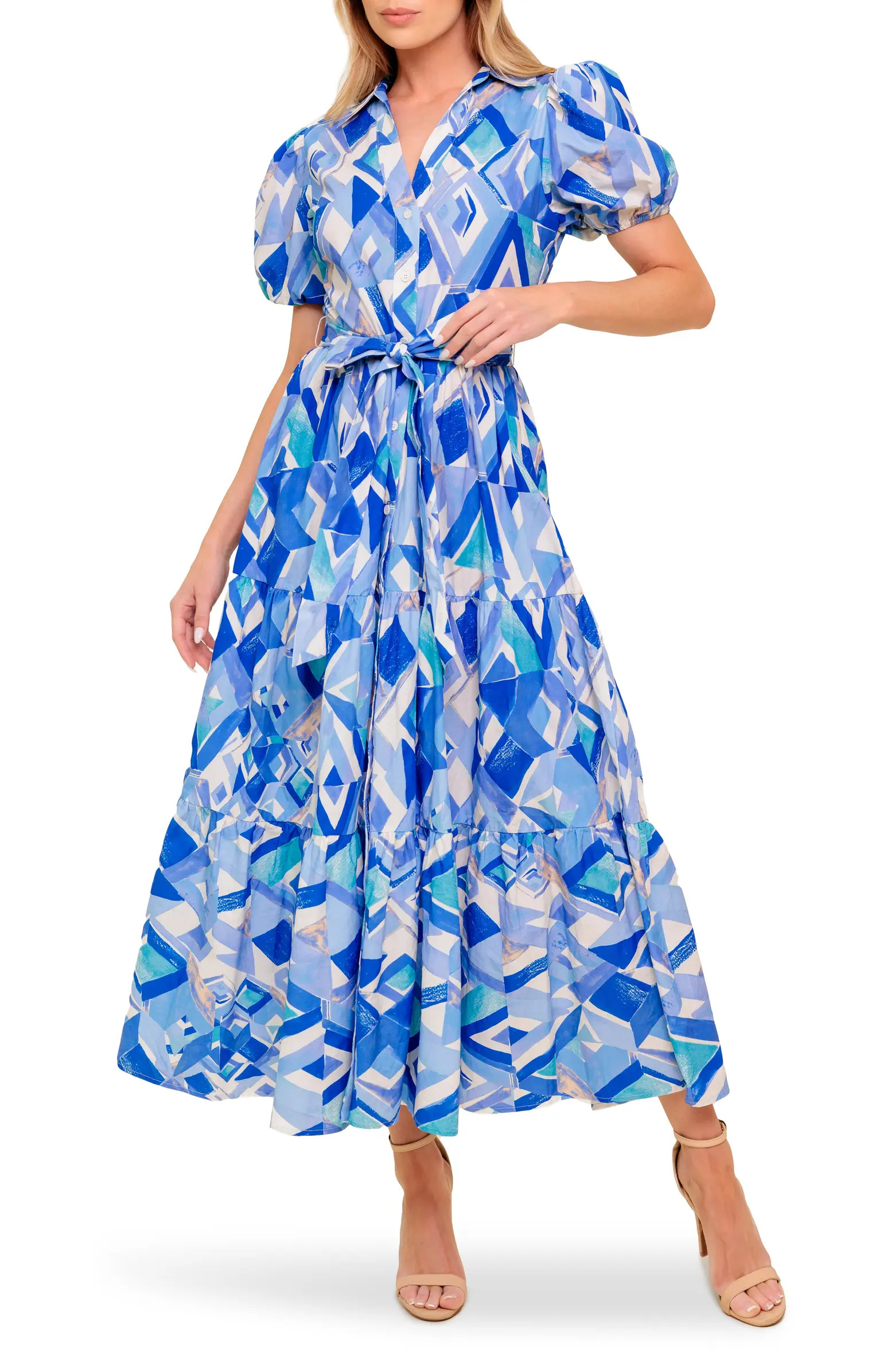 FLYING TOMATO Puff Sleeve Print Shirtdress | Nordstromrack | Nordstrom Rack