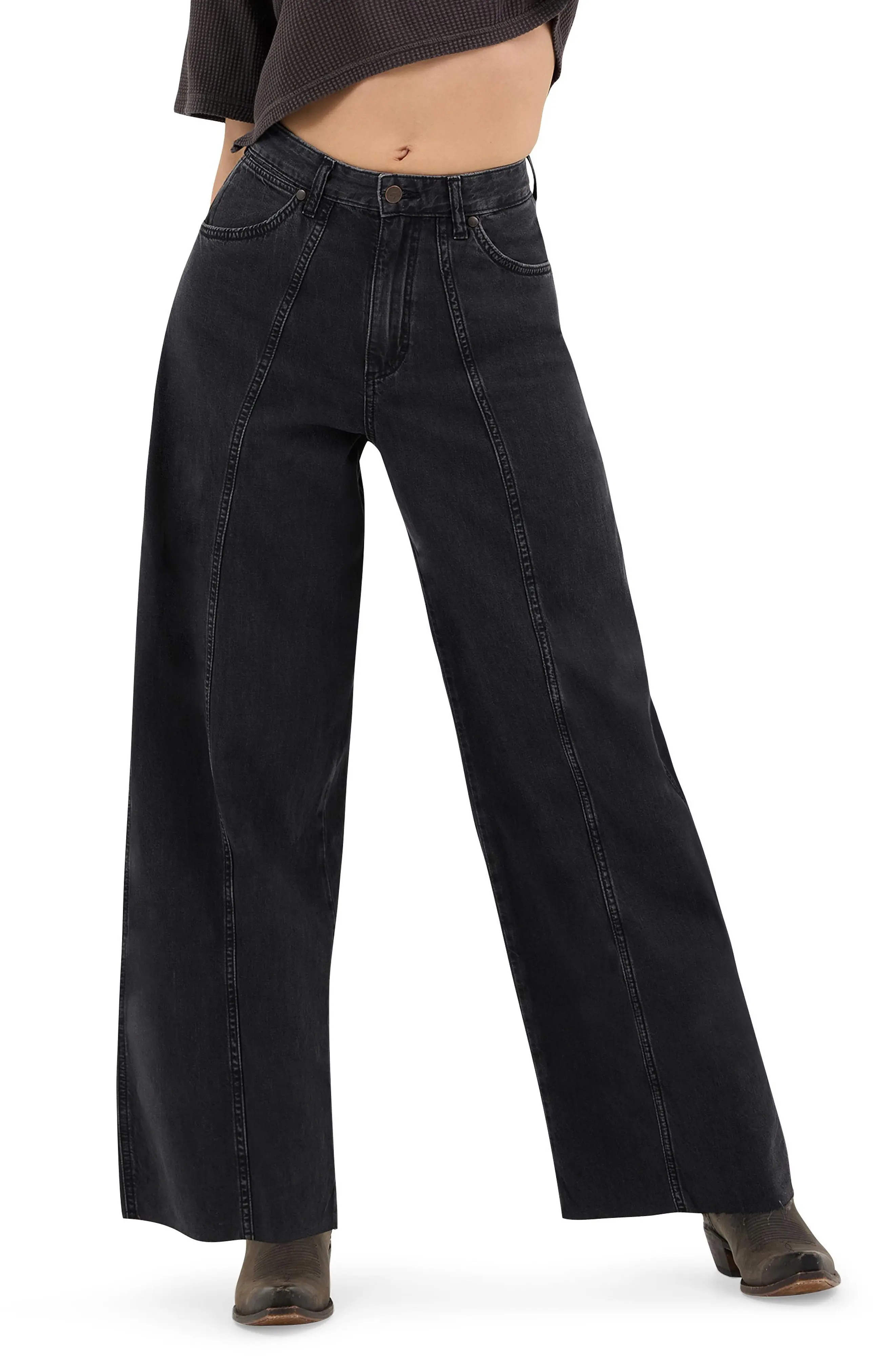 Wrangler Cowboy Raw Hem High Waist Barrel Jeans (Women) | Nordstrom | Nordstrom
