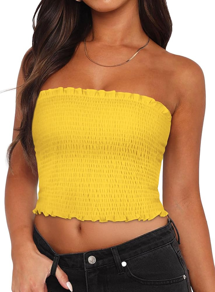 Womens Tube Top Summer Strapless Crop Tops Basic Tank Casual Sleeveless Shirt | Amazon (US)