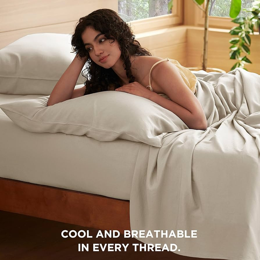 Bedsure Cooling Sheets for Queen Size Bed, 4 Pcs Blend of Rayon Derived from Bamboo Linen Sheets,... | Amazon (US)