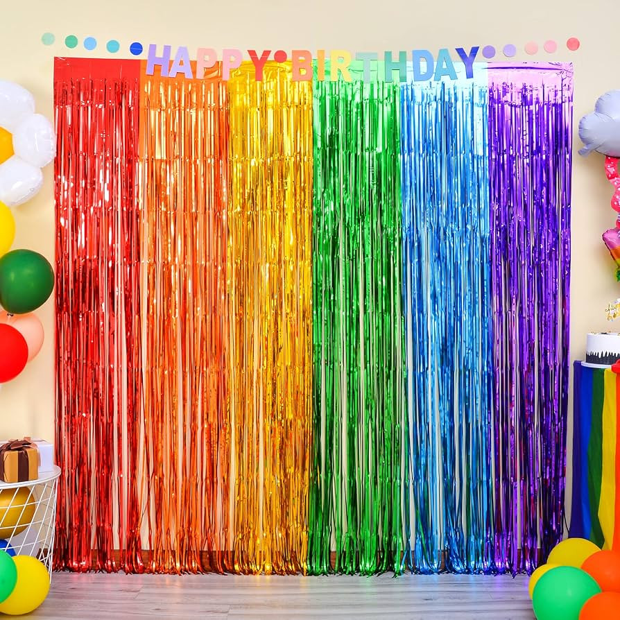 LOLStar Rainbow Photo Booth Props 4 Packs Rainbow Party Decorations 13.2x6.6 ft Foil Fringe Curta... | Amazon (US)