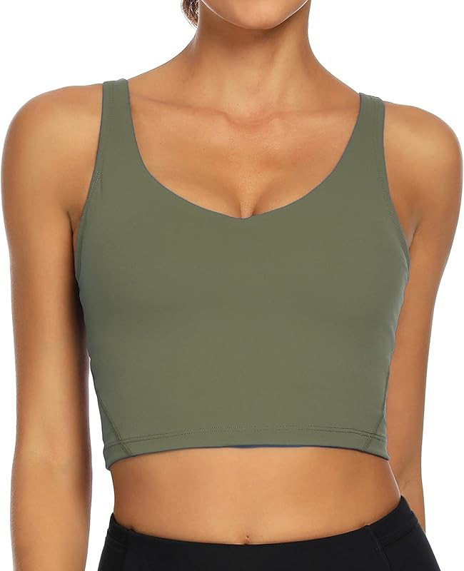 Lemedy Women Sports Bra Longline Crop Tank Top Padded Workout Running Yoga | Amazon (US)