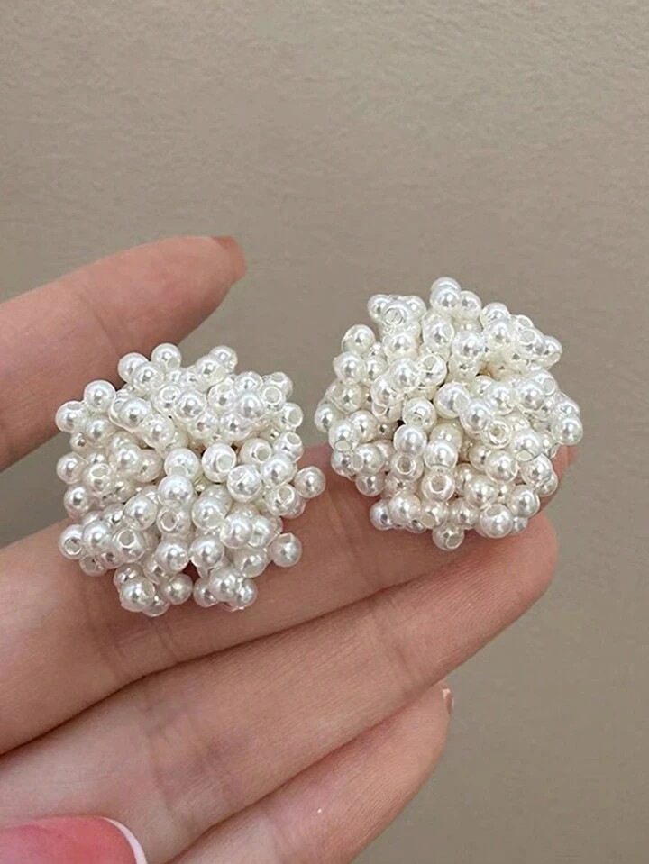 1 Pair Elegant Faux Pearl Fireworks Design Earrings, Sophisticated High-End Quality, Ideal Gift For Weddings, Banquets & Special Occasions | SHEIN