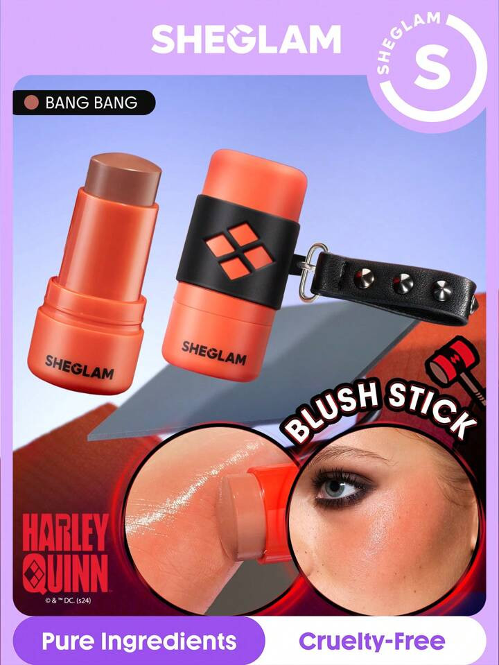 Harley Quinn X SHEGLAM Mischief Mallet Blush Stick-Bang Bang Harley Quinn Glassy Dewy Face Make U... | SHEIN
