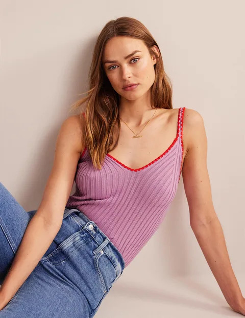 Cropped Crochet Trim Knit Tank - Soft Lavender | Boden (US)