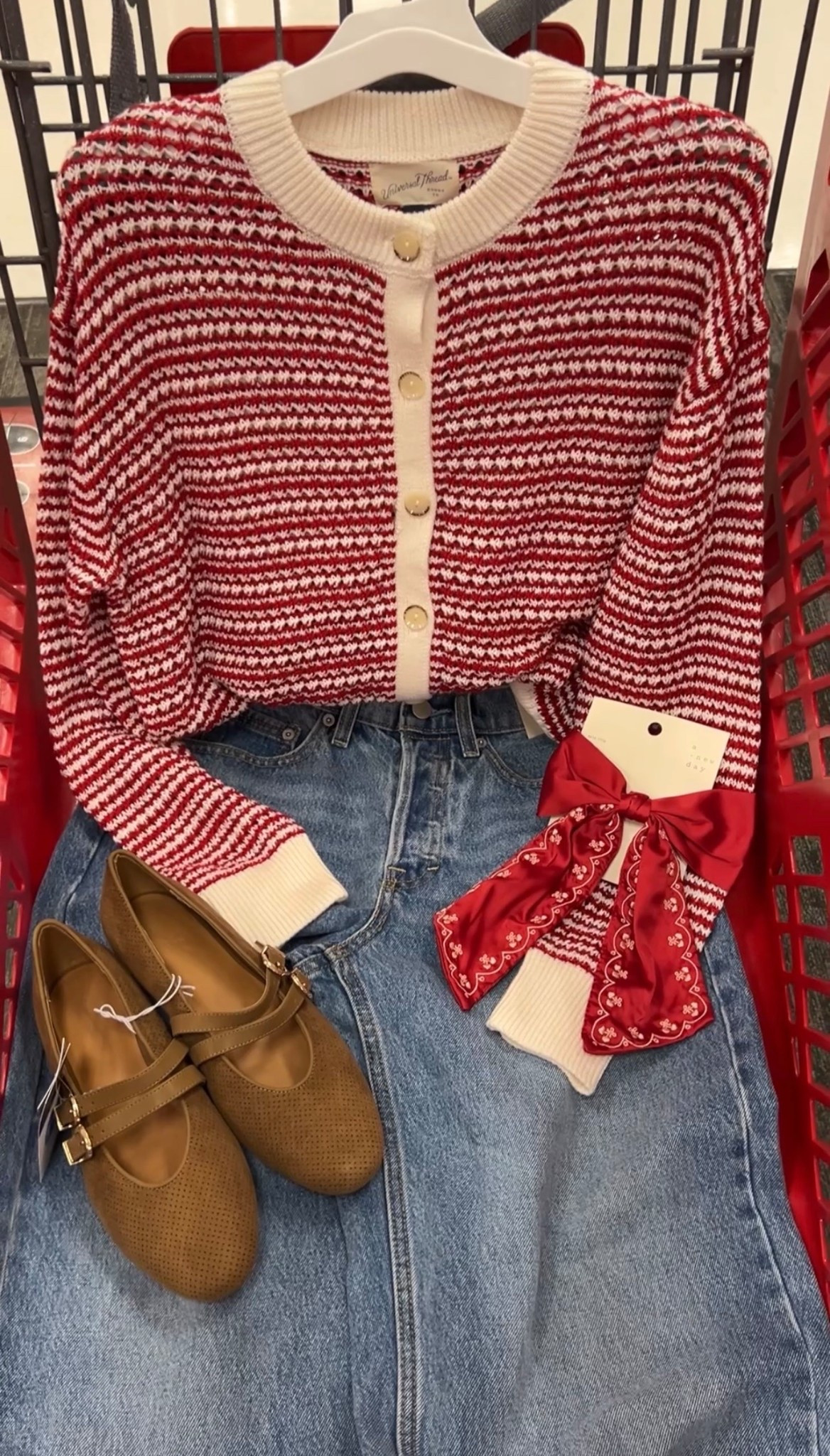 Target outfit idea with this red and white cardigan sweater and heart pocket jeans! I’m a medium in the sweater and 6 in the jeans. #target targetstyle Valentine’s Day outfit idea casual momstyle 

#LTKFindsUnder50