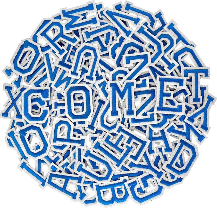 104pcs Blue Iron on Letters Patches, Embroidery Fabric Letters Applique Patch for Clothing, Jacke... | Amazon (US)