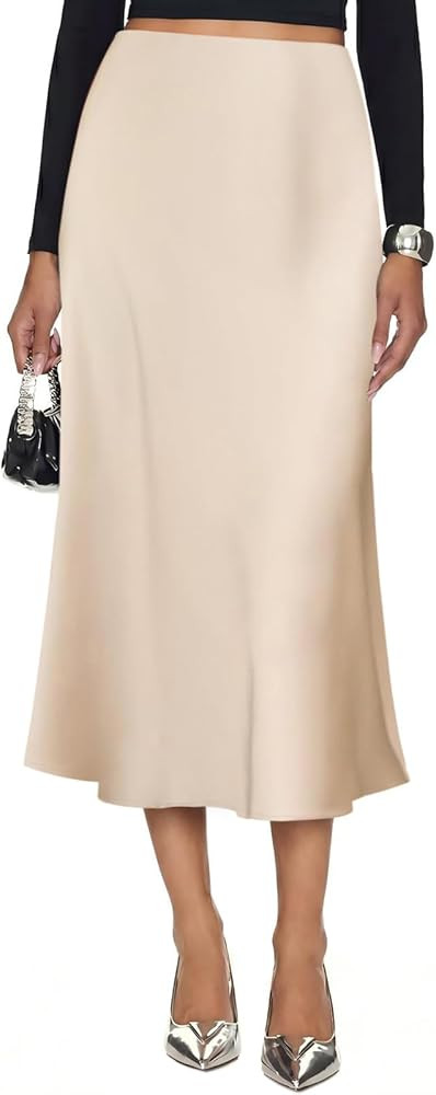 Women's Silk Satin Midi Skirt Elastic High Waisted A-Line Cheetah Print Leopard Long Skirts for W... | Amazon (US)