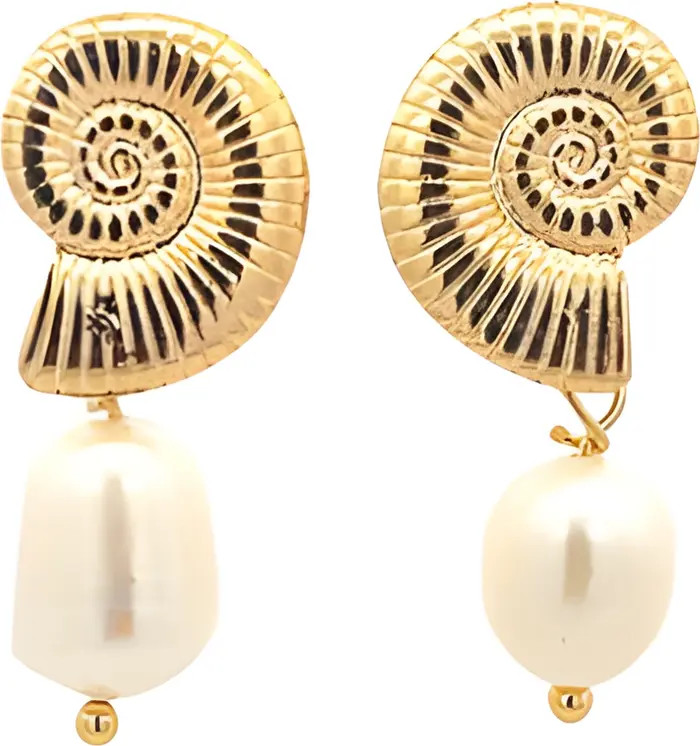 x SHARINA Seashell Faux Pearl Drop Earrings | Nordstrom