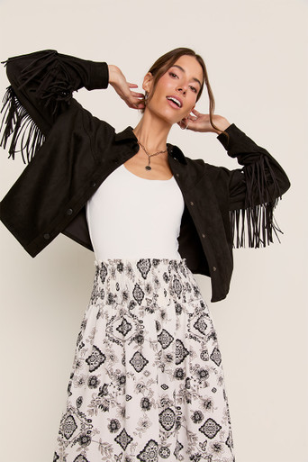 Rita Faux Suede Button Down Jacket | Francesca's