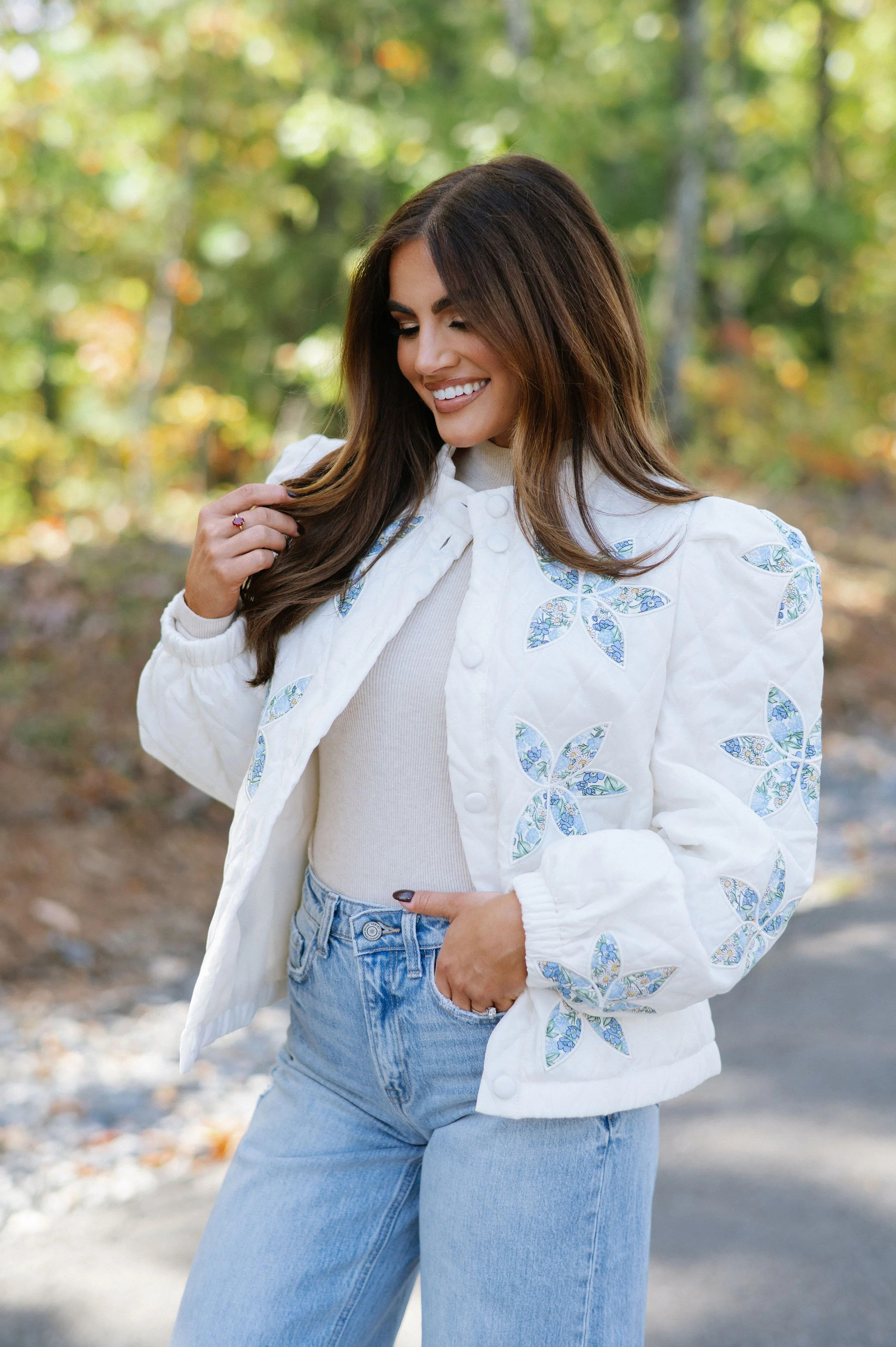 Floral Quilted Jacket-Vanilla | These Three
