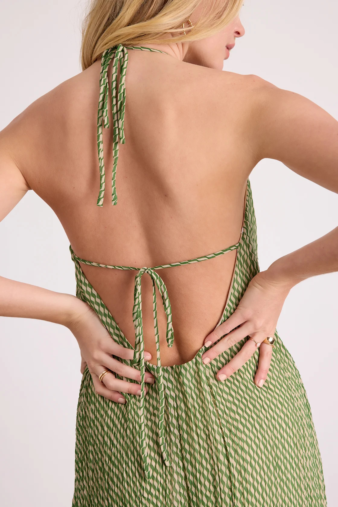 Denetta Green and Cream Stiped Halter Shift Maxi Dress | Lulus