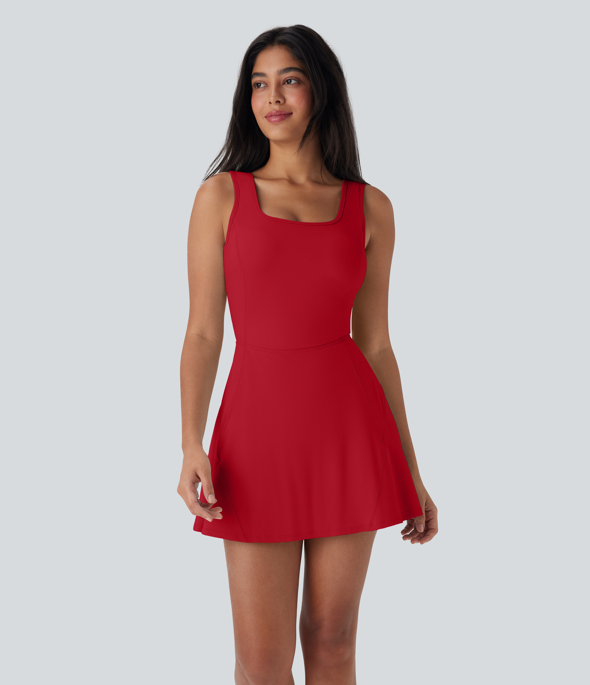 Halara SoftlyZero™ Airy U Neck 2-in-1 Pocket Mini Cool Touch Dance Active Dress-Easy Peezy Workout Dress - Salsa - S | HALARA