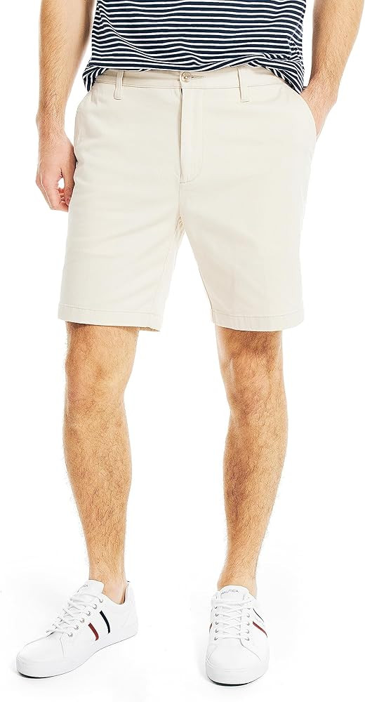 Nautica Men's Classic Fit Flat Front Stretch Solid Chino 8.5" Deck Shorts | Amazon (US)