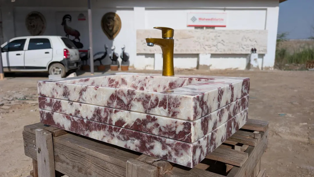 Hand Carved Pink Strawberry Marble Sink | 24" Rectangle Stone Basin | Luxury Master Bath Vanity | Etsy (Global)