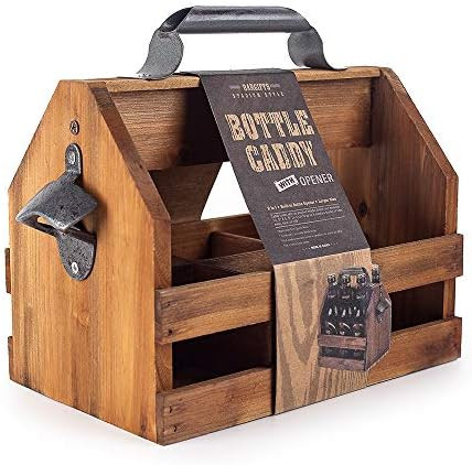 Amazon.com: BARGIFTS Wooden 6-Bottle Caddy with Bottle Opener, build in a Removable Middle Divide... | Amazon (US)