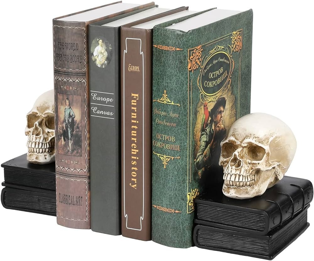 MyGift Vintage Style Skull on Black Stacked Books Decorative Bookends foor Heavy Books, Novelty R... | Amazon (US)