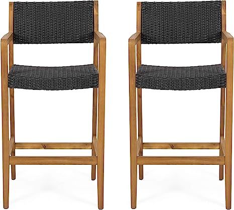 Christopher Knight Home Bridget Outdoor Acacia Wood Barstools with Wicker (Set of 2), Teak and Bl... | Amazon (US)