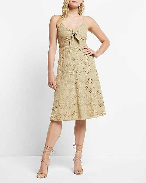 Eyelet Tie Front Midi Dress | Express