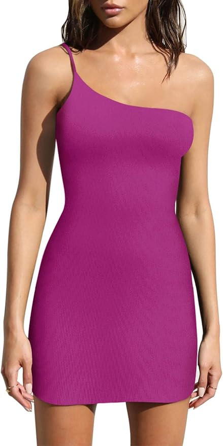 REORIA Women’s Summer Sexy One Shoulder Sleeveless Backless Slip Y2K Bodycon Mini Dresses | Amazon (US)