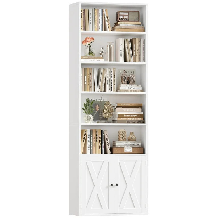 Hiphuta 81.5" Tall Bookcase with Doors, 5-Tier Bookshelves with Storage, 23.6"W Display Shelf wit... | Walmart (US)