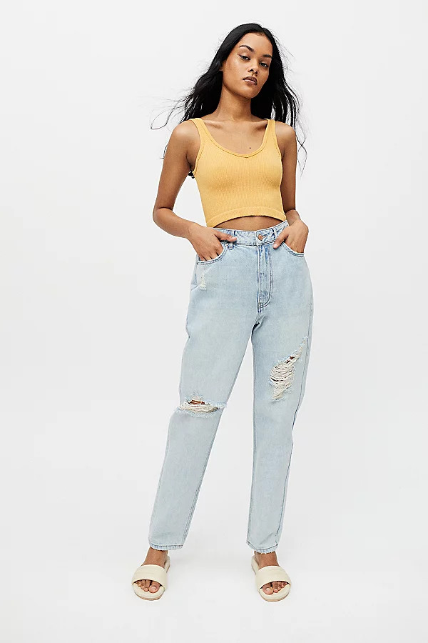 BDG High-Waisted Mom Jean - Ripped Light Wash | Urban Outfitters (US and RoW)