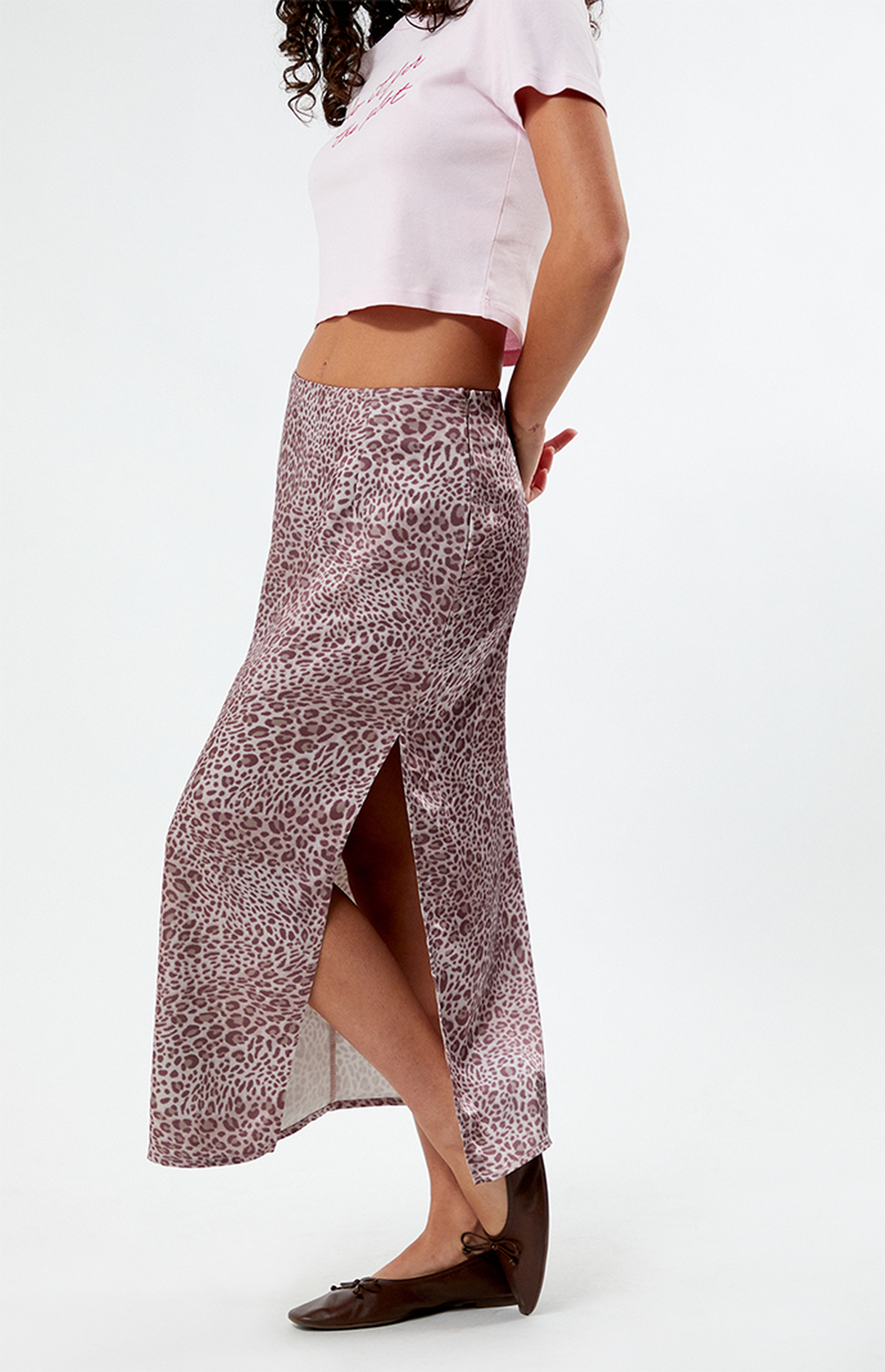 LA Hearts Leopard Satin Midi Skirt | PacSun