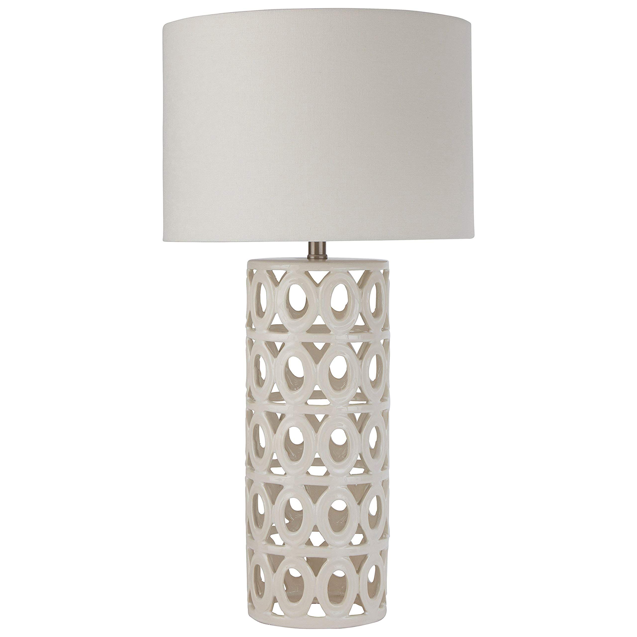 Amazon Brand – Stone & Beam Ceramic Geometric Cut-Out Table Desk Lamp With LED Light Bulb, 22"H, Whi | Amazon (US)