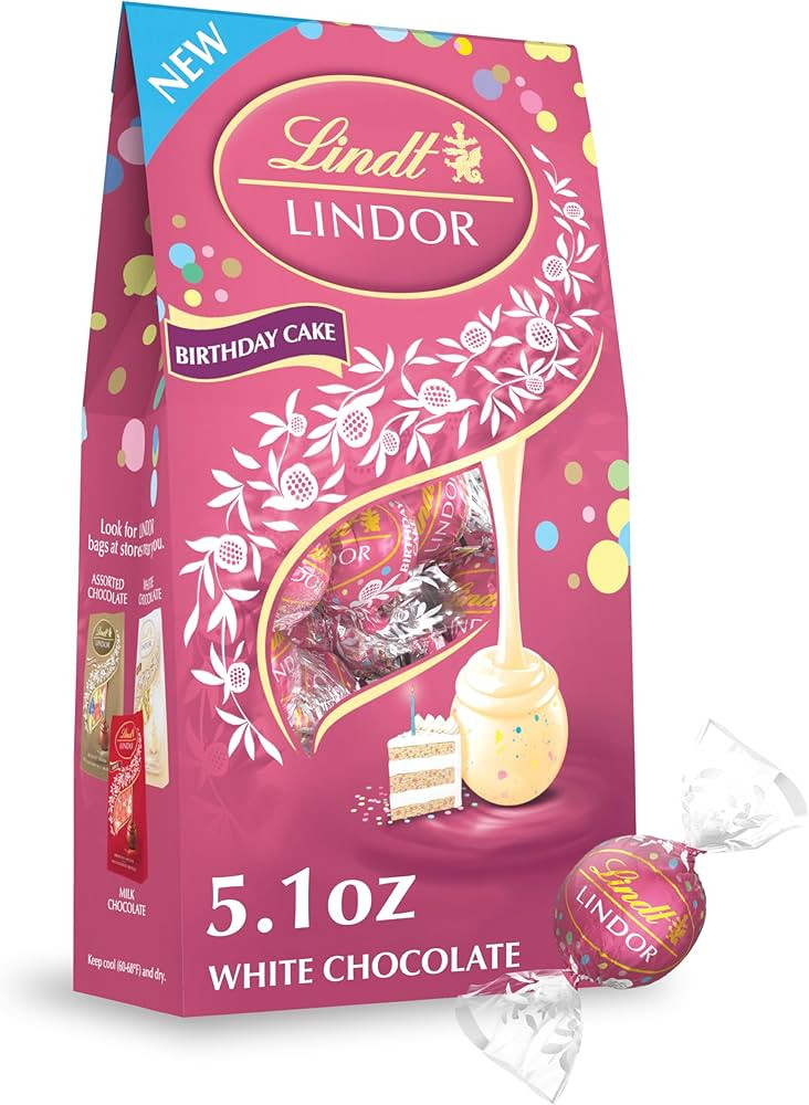 Lindt LINDOR Birthday Cake White Chocolate Truffles, White Chocolate Candy with Smooth, Melting T... | Amazon (US)