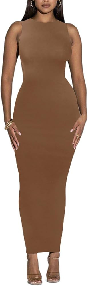 Women's Summer Long Bodycon Dress - Casual Basic Club Party Sleeveless Tank Sheath Dresses | Amazon (US)