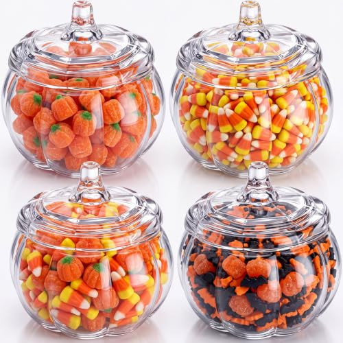 Rtteri 4 Pcs Clear Glass Pumpkin Candy Jars with Lids, 5.9 ''X 5.7 '' | Amazon (US)
