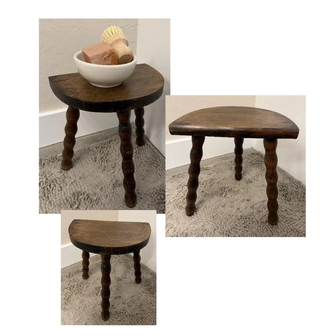 Charming Vintage French Wood Milking Stool (tabouret), D-shaped Seat & Bobbin-style or Barley-twi... | Etsy (Global)