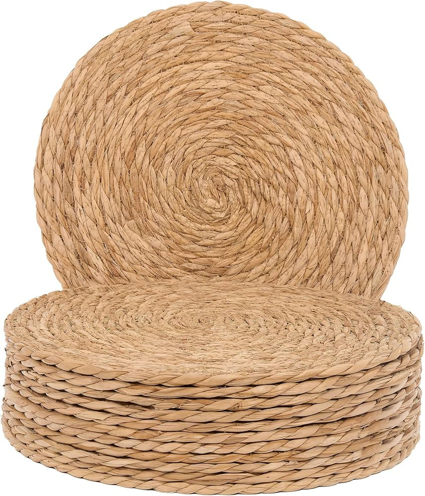 GENMOUS Woven Placemats Set of 12, 13.5" Round Placemats Natural Water Hyacinth Boho Placemat,Far... | Amazon (US)