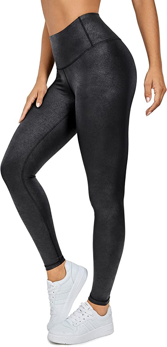 CRZ YOGA Matte Faux Leather Leggings for Women 25''/28'' - High Waisted Stretch Leather Pants Tummy Control Pleather Tights | Amazon (US)