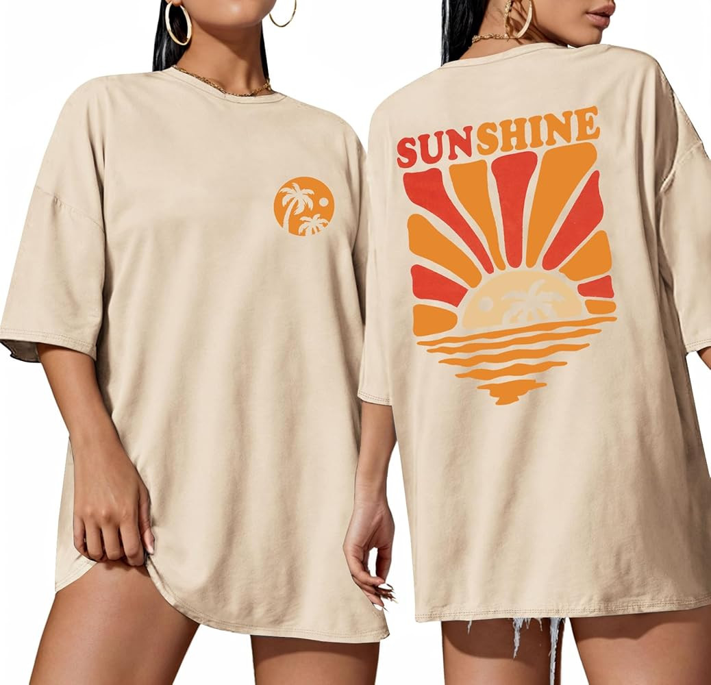 ADOREJOY Oversized Tshirts for Women Crewneck Summer Graphic Tees Short Sleeve Loose Basic Tops 2... | Amazon (US)