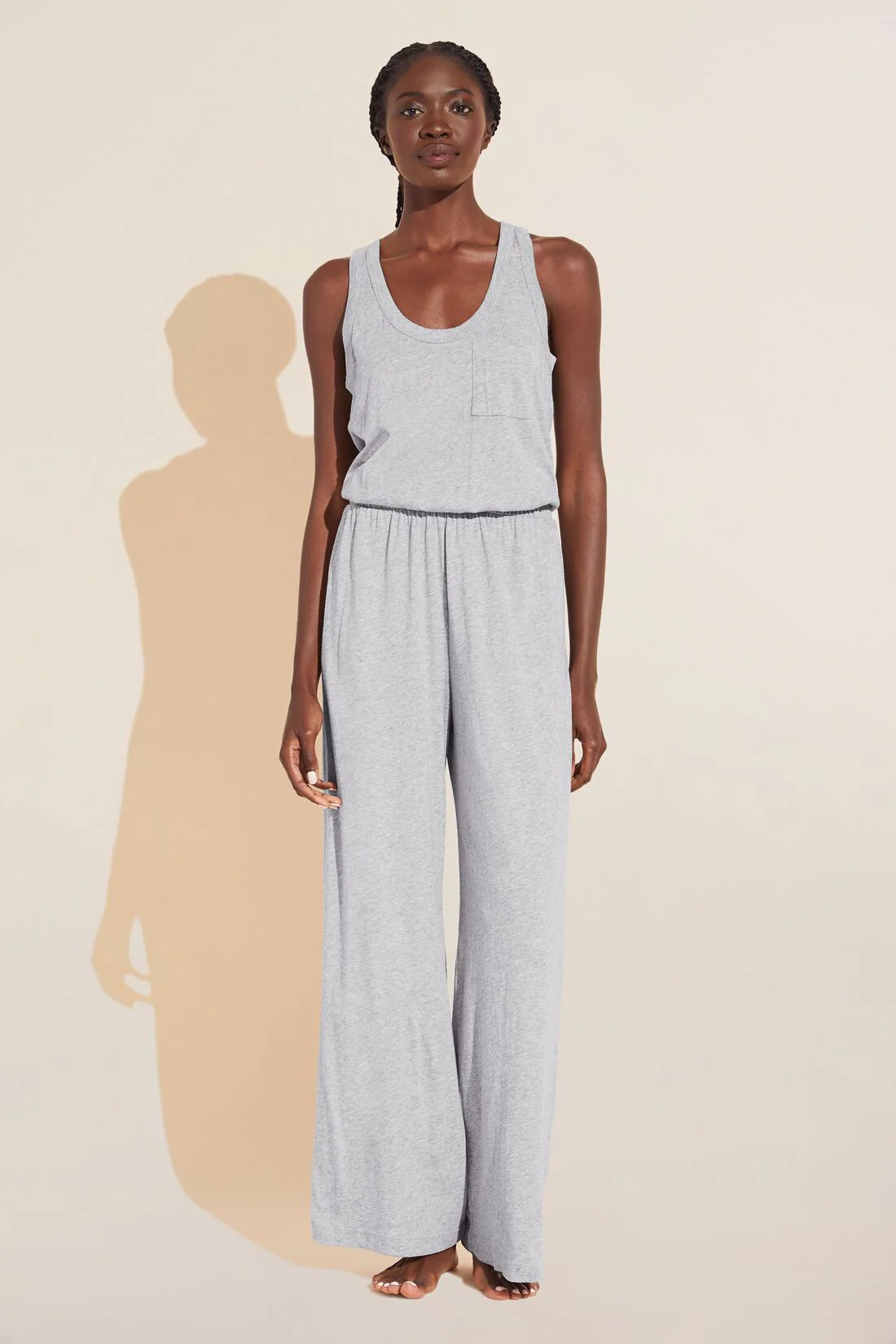 Aloe Infused Cotton Wide Leg Jumpsuit - Heather Grey | Eberjey