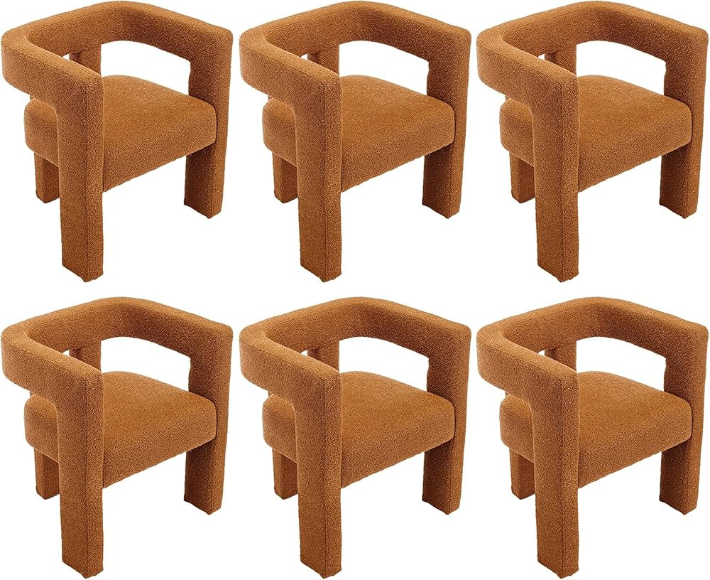 Modern Boucle Dining Chair Set of 6, Sherpa Barrel Accent Chairs Upholstered Armchair Comfy Side ... | Amazon (US)