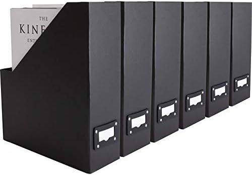 Blu Monaco Foldable Black Magazine File Holder with Leather Label Holder - Set of 6 Cardboard Magazi | Amazon (US)