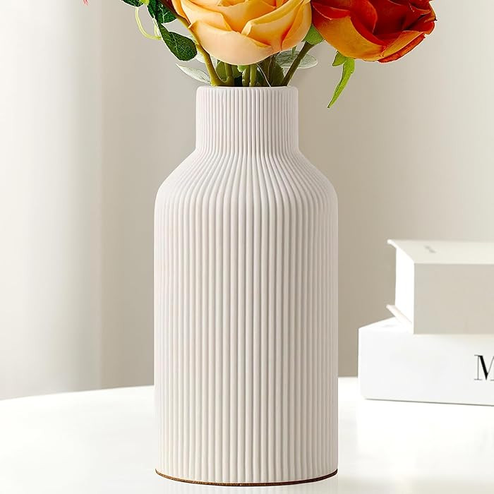 Mfacoy White Ceramic Flower Vase, Minimalist Decor, Modern Home Decorative Vase, Small Pampas Gra... | Amazon (US)