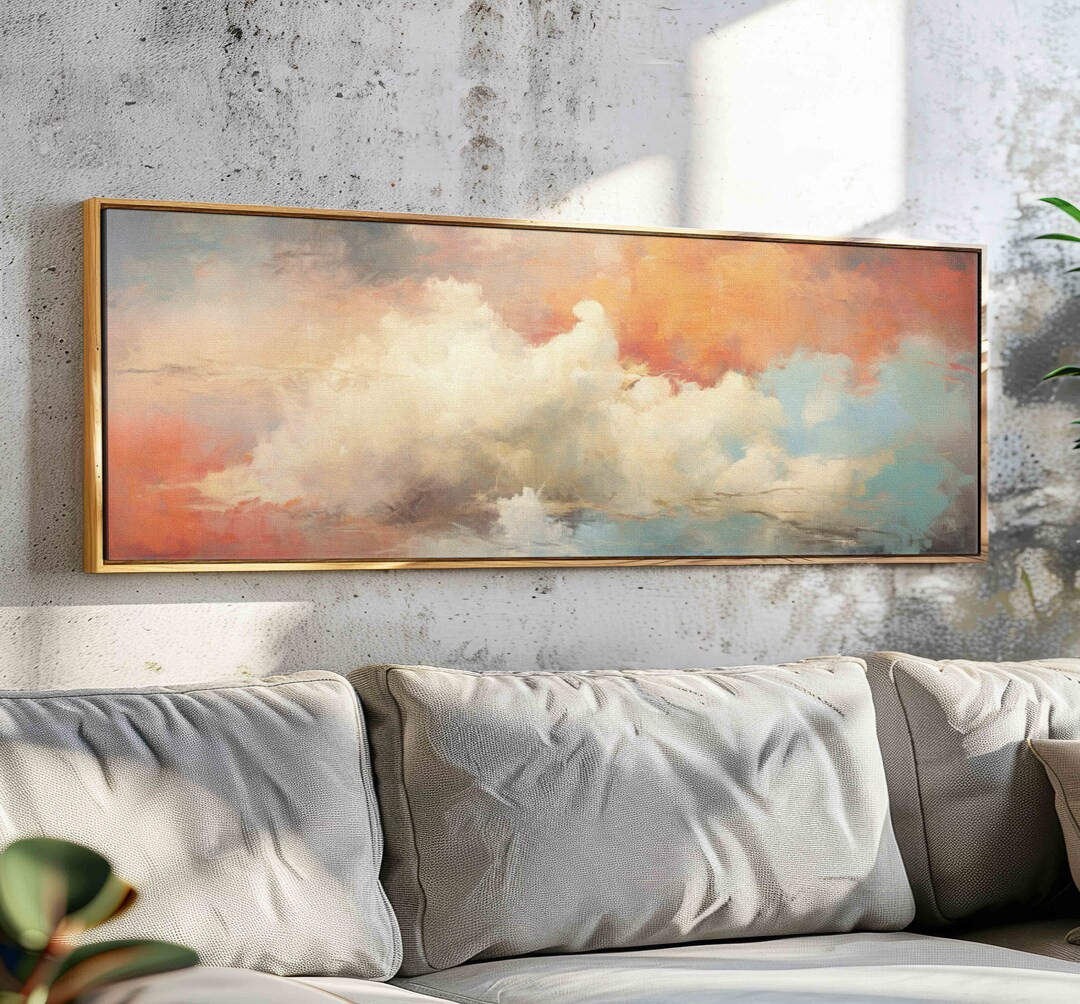 Vintage Moody Cloud Wall Art Framed, Panoramic Minimalist Wall Art, Horizontal Cloud Print, Large... | Etsy (US)