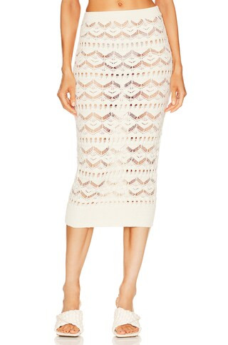 L'Academie Talmai Pointelle Midi Skirt in Ivory from Revolve.com | Revolve Clothing (Global)