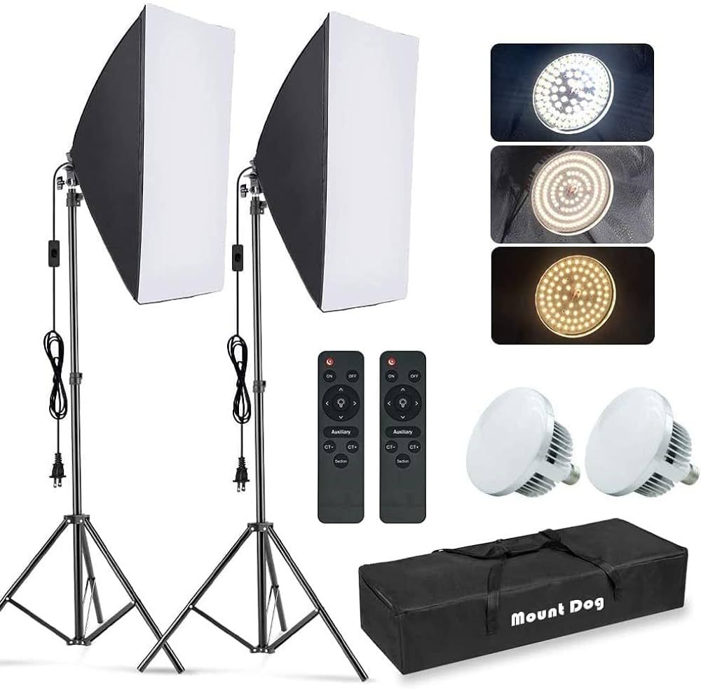 MOUNTDOG Softbox Lighting Kit, 2x19.7"x27.5" Photography Continuous Lighting System with 2pcs 85W... | Amazon (US)