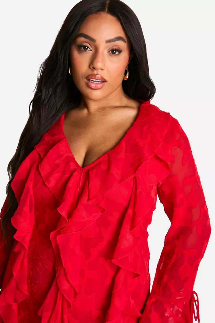 Plus Burnout Floral Ruffle Shift Dress | boohoo (US & Canada)